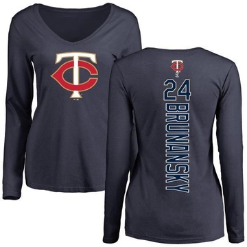 Women's Minnesota Twins Tom Brunansky ＃24 Backer Slim Fit Long Sleeve T-Shirt - Navy