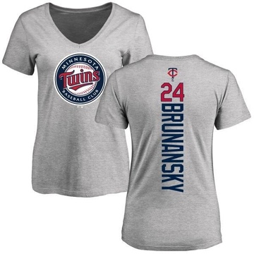 Women's Minnesota Twins Tom Brunansky ＃24 Backer Slim Fit T-Shirt Ash