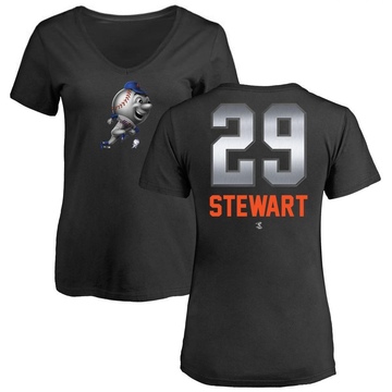 Women's New York Mets DJ Stewart ＃29 Midnight Mascot V-Neck T-Shirt - Black