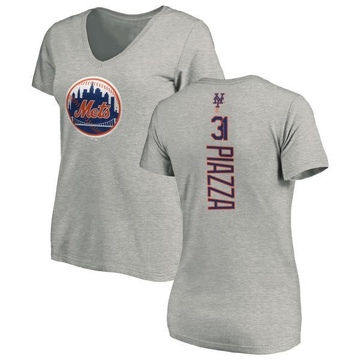 Women's New York Mets Mike Piazza ＃31 Backer Slim Fit T-Shirt Ash