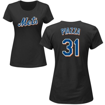 Women's New York Mets Mike Piazza ＃31 Roster Name & Number T-Shirt - Black