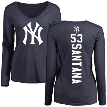 Women's New York Yankees Dennis Santana ＃53 Backer Slim Fit Long Sleeve T-Shirt - Navy