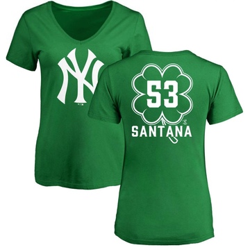 Women's New York Yankees Dennis Santana ＃53 Dubliner Name & Number V-Neck T-Shirt Kelly - Green