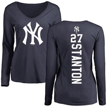 Women's New York Yankees Giancarlo Stanton ＃27 Backer Slim Fit Long Sleeve T-Shirt - Navy