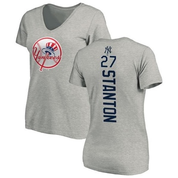 Women's New York Yankees Giancarlo Stanton ＃27 Backer Slim Fit T-Shirt Ash