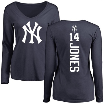 Women's New York Yankees Jahmai Jones ＃14 Backer Slim Fit Long Sleeve T-Shirt - Navy