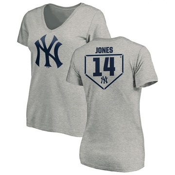 Women's New York Yankees Jahmai Jones ＃14 RBI Slim Fit V-Neck T-Shirt Heathered - Gray