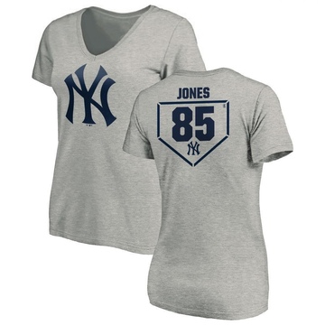 Women's New York Yankees Jahmai Jones ＃85 RBI Slim Fit V-Neck T-Shirt Heathered - Gray