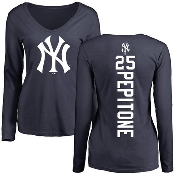 Women's New York Yankees Joe Pepitone ＃25 Backer Slim Fit Long Sleeve T-Shirt - Navy