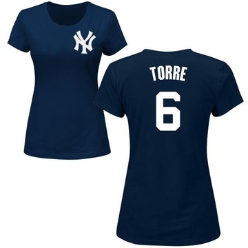 Women's New York Yankees Joe Torre ＃6 Roster Name & Number T-Shirt - Navy