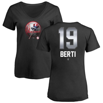 Women's New York Yankees Jon Berti ＃19 Midnight Mascot V-Neck T-Shirt - Black
