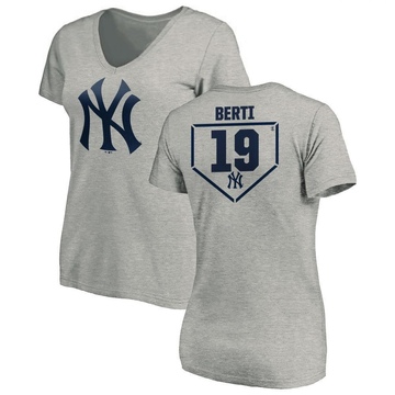 Women's New York Yankees Jon Berti ＃19 RBI Slim Fit V-Neck T-Shirt Heathered - Gray