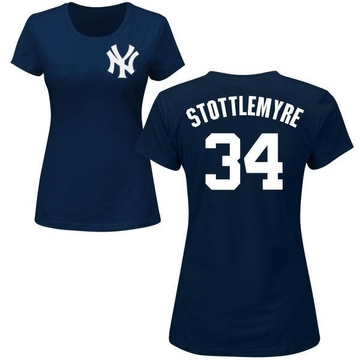 Women's New York Yankees Mel Stottlemyre ＃34 Roster Name & Number T-Shirt - Navy
