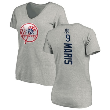 Women's New York Yankees Roger Maris ＃9 Backer Slim Fit T-Shirt Ash