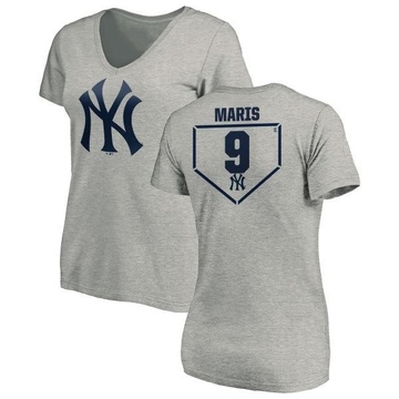 Women's New York Yankees Roger Maris ＃9 RBI Slim Fit V-Neck T-Shirt Heathered - Gray