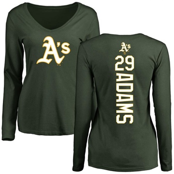 Women's Oakland Athletics Austin Adams ＃29 Backer Slim Fit Long Sleeve T-Shirt - Green