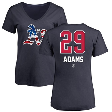 Women's Oakland Athletics Austin Adams ＃29 Name and Number Banner Wave V-Neck T-Shirt - Navy
