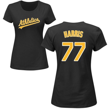Women's Oakland Athletics Brett Harris ＃77 Roster Name & Number T-Shirt - Black