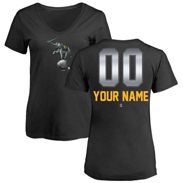 Women's Oakland Athletics Custom ＃00 Midnight Mascot V-Neck T-Shirt - Black