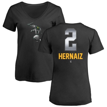 Women's Oakland Athletics Darell Hernaiz ＃2 Midnight Mascot V-Neck T-Shirt - Black