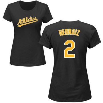 Women's Oakland Athletics Darell Hernaiz ＃2 Roster Name & Number T-Shirt - Black