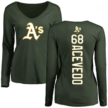 Women's Oakland Athletics Domingo Acevedo ＃68 Backer Slim Fit Long Sleeve T-Shirt - Green
