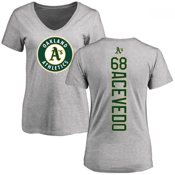 Women's Oakland Athletics Domingo Acevedo ＃68 Backer Slim Fit T-Shirt Ash