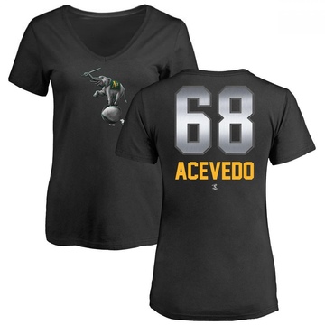 Women's Oakland Athletics Domingo Acevedo ＃68 Midnight Mascot V-Neck T-Shirt - Black