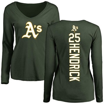 Women's Oakland Athletics George Hendrick ＃25 Backer Slim Fit Long Sleeve T-Shirt - Green