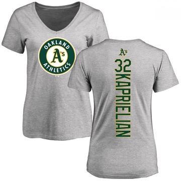 Women's Oakland Athletics James Kaprielian ＃32 Backer Slim Fit T-Shirt Ash