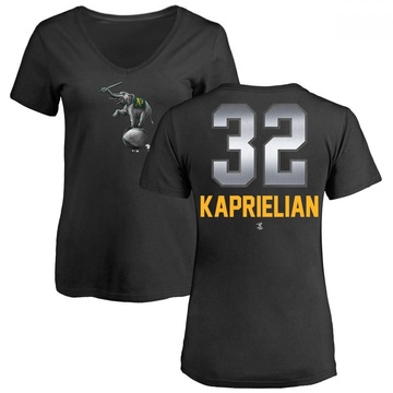 Women's Oakland Athletics James Kaprielian ＃32 Midnight Mascot V-Neck T-Shirt - Black
