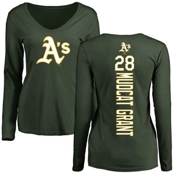 Women's Oakland Athletics Jim Mudcat Grant ＃28 Backer Slim Fit Long Sleeve T-Shirt - Green
