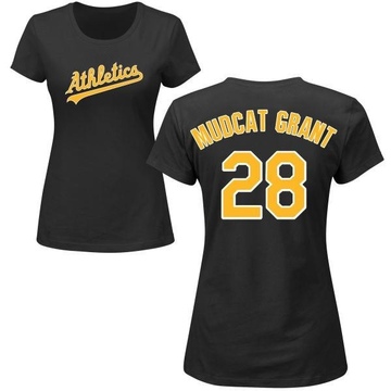 Women's Oakland Athletics Jim Mudcat Grant ＃28 Roster Name & Number T-Shirt - Black