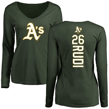 Women's Oakland Athletics Joe Rudi ＃26 Backer Slim Fit Long Sleeve T-Shirt - Green