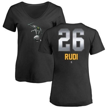 Women's Oakland Athletics Joe Rudi ＃26 Midnight Mascot V-Neck T-Shirt - Black