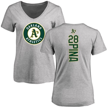 Women's Oakland Athletics Manny Pina ＃28 Backer Slim Fit T-Shirt Ash