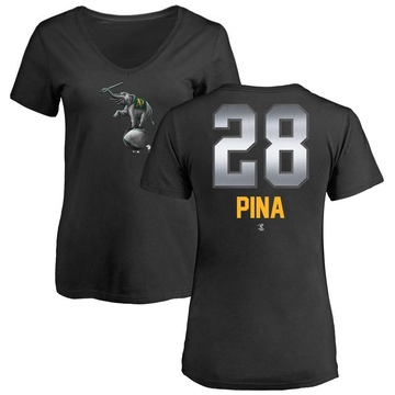 Women's Oakland Athletics Manny Pina ＃28 Midnight Mascot V-Neck T-Shirt - Black