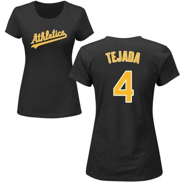 Women's Oakland Athletics Miguel Tejada ＃4 Roster Name & Number T-Shirt - Black