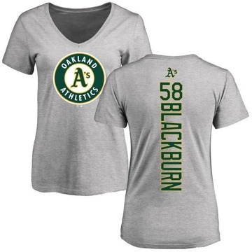 Women's Oakland Athletics Paul Blackburn ＃58 Backer Slim Fit T-Shirt Ash