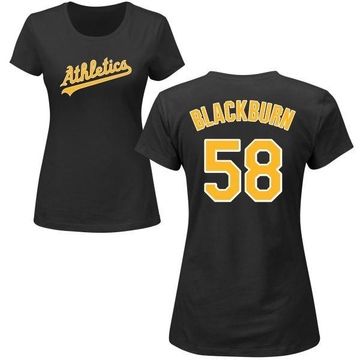 Women's Oakland Athletics Paul Blackburn ＃58 Paul burn Roster Name & Number T-Shirt - Black