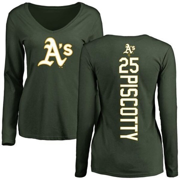 Women's Oakland Athletics Stephen Piscotty ＃25 Backer Slim Fit Long Sleeve T-Shirt - Green