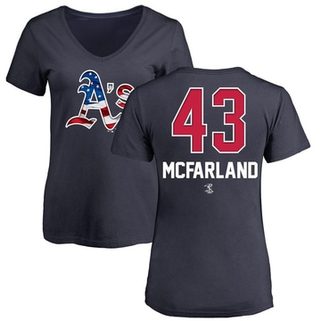 Women's Oakland Athletics T.J. McFarland ＃43 Name and Number Banner Wave V-Neck T-Shirt - Navy