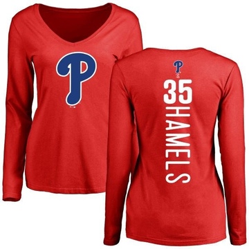 Women's Philadelphia Phillies Cole Hamels ＃35 Backer Slim Fit Long Sleeve T-Shirt - Red
