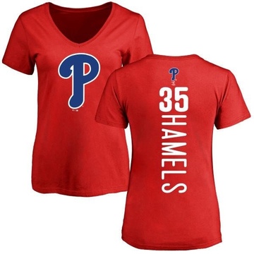 Women's Philadelphia Phillies Cole Hamels ＃35 Backer Slim Fit T-Shirt - Red