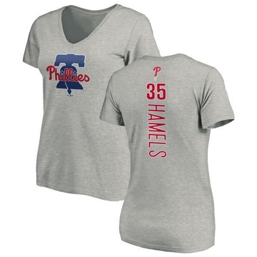 Women's Philadelphia Phillies Cole Hamels ＃35 Backer Slim Fit T-Shirt Ash