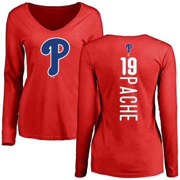 Women's Philadelphia Phillies Cristian Pache ＃19 Backer Slim Fit Long Sleeve T-Shirt - Red