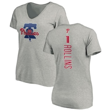 Women's Philadelphia Phillies Jimmy Rollins ＃11 Backer Slim Fit T-Shirt Ash