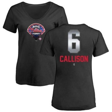 Women's Philadelphia Phillies Johnny Callison ＃6 Midnight Mascot V-Neck T-Shirt - Black
