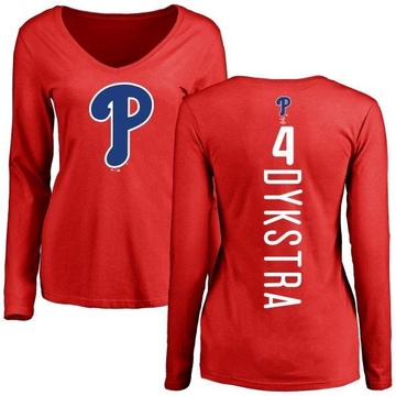 Women's Philadelphia Phillies Lenny Dykstra ＃4 Backer Slim Fit Long Sleeve T-Shirt - Red