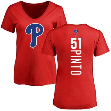Women's Philadelphia Phillies Ricardo Pinto ＃51 Backer Slim Fit T-Shirt - Red